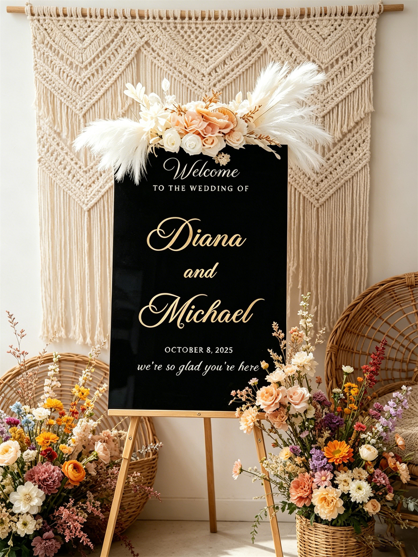Luxury Golden Letter Black Acrylic Wedding Sign